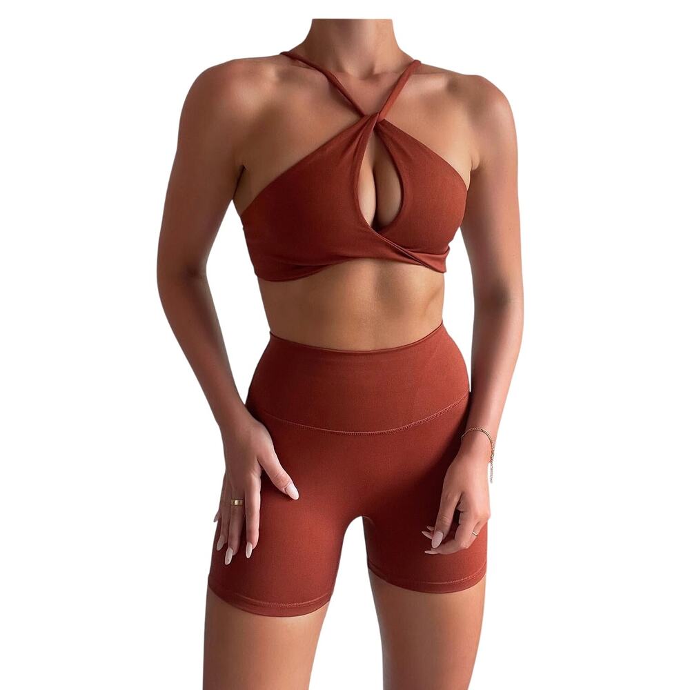 Crop Shop Boutique Fae Rusty Orange Sports Bra Size Small